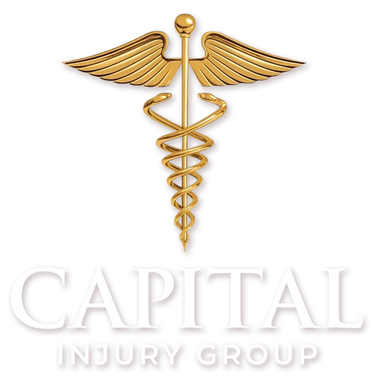 Capital Injury Group White main Logo Stacked on text for home page